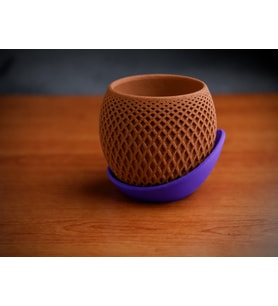 3D Baskı Küre Saksı - Kafes Dokulu İki Parçalı Dekoratif Saksı - Kahverengi-Mor