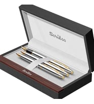 Scrikss Marka Gold Krom 3 lü Kalem Seti Lüks Deri Kutuda ( ömür boyu garantili )