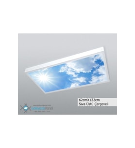 60x120 Gökyüzü Panel Avize, 106watt Led, Sıva Üstü, Kolay Montaj Led Panel, Güneşli Bulutlar Avize