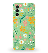 Samsung Galaxy M13 Uyumlu Lansman Kılıf Çiçek Tasarımlı İçi Kadife Kapak-Yeşil (Şeffaf)