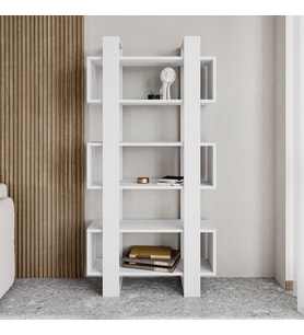Milano Kitaplık, Beyaz, Raflı Kitaplık, Kütüphane, Çalışma Odası, Ev-Ofis