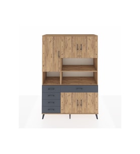 Hyperion Dolap 9 Raflı 5 Çekmeceli 5 Kapaklı 132x44x195 Çam-Çam/Antrasit