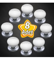 8 Adet Hanımeli Kulp Beyaz  Polimer Düğme Kulp Krom Tablalı Mobilya Mutfak Dolabı Çekmece Kulbu Kulpları