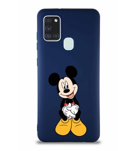 Samsung Galaxy A21S Soft Premier Kapak Mickey Mouse-A Tasarımlı Silikon Kılıf - Lacivert (Şeffaf)