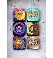 Sun and Moon Ahşap Bardak Altlığı Seti 6 Adet