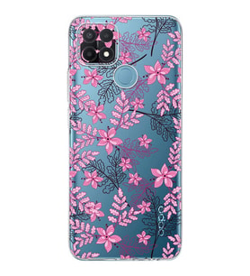PrintiFy Oppo A15 Uyumlu Kamera Korumalı Floral Pembe Tasarımlı Şeffaf Silikon Kılıf