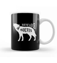 Retro Animal Wolf Beware Of Wolves White Kupa Bardak Porselen