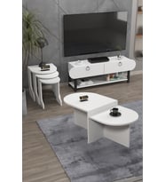 Tv Sehpası Ünitesi Tekli Orta Sehpa 3'Lü Zigon Sehpa Set Üç Ürün Atlantik Çam