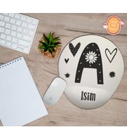 Kişiye Özel Baş Harf Desenli Mousepad Bilek Destekli