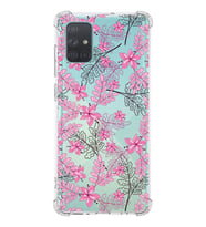 Samsung Galaxy A71 Uyumlu Köşe Korumalı Antişok Kapak Floral Pembe Tasarımlı Şeffaf  Kılıf