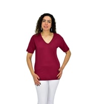 Kadın Yarım Kol V Yaka Likralı Tişöt  BGL-ST04651 (Bordo)
