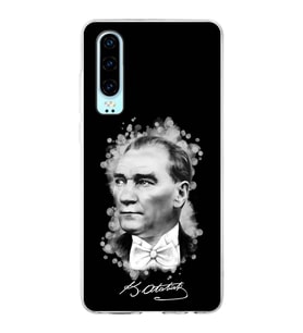Huawei P30 Uyumlu Kapak Atatürk Tasarımlı Şeffaf Silikon Kılıf
