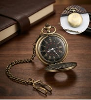 Kişiye Özel Köstekli Cep Saati İsim Yazılı Zincirli Vintage Tasarım (Gold)