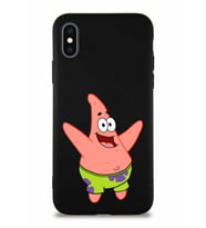 Apple iPhone XS Soft Premier Kapak Patrick Yıldız Tasarımlı Silikon Kılıf - Siyah (Şeffaf)