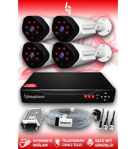 BAYICAM 4 Kameralı Uzay 4 Dış Kamera Set HDD'siz Full HD Gece Görüşlü Güvenlik Kamerası Sistemi