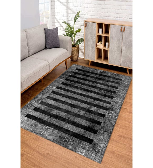 Dijital Kaymaz Taban Yıkanabilir Renkli Salon Halısı Mutfak Halısı Yolluk ND-SD-247 (Siyah)