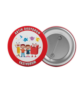 Artık Okuyorum Yazıyorum Çanta Rozeti 20 Adet En Büyük Boy 5.8cm İğneli Broş