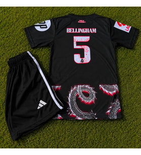 Yeni Sezon Real Madird 2025/26 Sezonu BELLINGHAM Dragon Desenli Konsept Çocuk Forması 2Li Set siyah