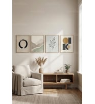 Modern Nötr Soyut ve Minimalist Desenler 4’lü Ahşap Çerçeveli Tablo Seti