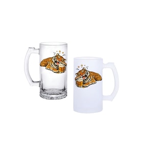 Ghostbastır Design Sarhoş Kaplan Kulplu Bira Bardağı Buzlu veya Şeffaf Seçenekli 0193