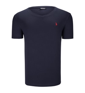 T8568 DEWBERRY V YAKA ERKEK T-SHIRT-DÜZ LACİVERT