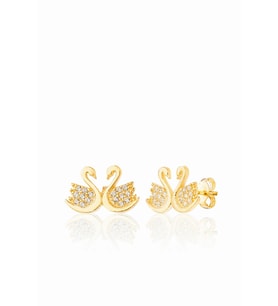 925 ayar Gümüş Zirkon Taşlı 14k Altın Kaplama Kuğu Modeli küpe (STD)