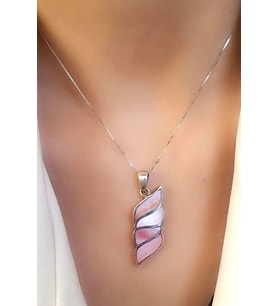 Pembe sedef taşlı 925 ayar gümüş modern kolye