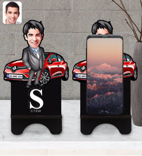 BK Gift Kişiye Özel Plakalı Erkek Renault Clio Karikatürlü Ahşap Biblo Telefon Standı-2