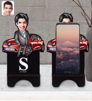 BK Gift Kişiye Özel Plakalı Erkek Renault Clio Karikatürlü Ahşap Biblo Telefon Standı-2