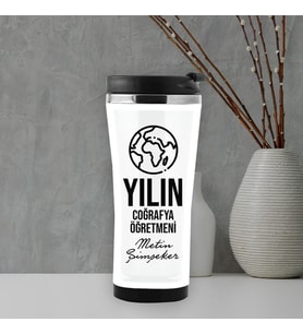 Yılın Coğrafya Öğretmeni İsme Özel Termos Mug (Beyaz)