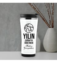 Yılın Coğrafya Öğretmeni İsme Özel Termos Mug (Beyaz)