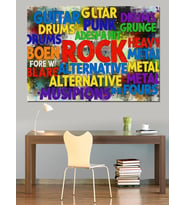 Rock Music  Türleri Yazısı Dekoratif Kanvas - Mdf Ahşap Tablo