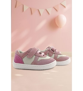 Rakerplus Bob Hakiki Deri Pudra Pembe Barefoot Cırtlı Lastikli Bebek Sneaker Ayakkabı