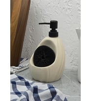 Taş Desenli Sıvı Sabunluk - Sünger Hazneli Mutfak Sabunluğu - 700 ML - Dalga Des (Krem)