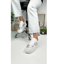 Günlük Kadın Sneaker Bağcıklı Hafif Kalın Yüksek Tabanlı Yürüyüş Nefes Alan Spor Ayakkabı 451 (Beyaz Simli)
