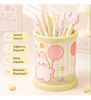 Kawaii Teddy Ayıcık Rabbit Tavşan Desenli Masaüstü Kalemlik Organizer – Geniş Kapasiteli Sevimli Kırtasiye Düzenleyici