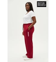 Kadın Büyük Beden BROOKLYN Baskılı Rahat Kesim Lastikli Bel Paça Reçme Eşofman Altı SPR26EAK952-2 (Burgundy)