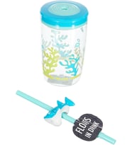 Yüzen Köpek Balığı Pipetli Tritan Bardak 470 ml, Mavi