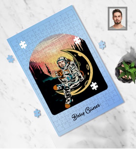 Kişiye Özel Uzay Karikatürlü A3 130 Parça Puzzle Bay-5