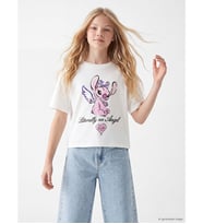 LCW Kids Ekru Angel Baskılı Kız Çocuk Soft Touch Tişört