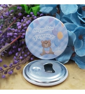 15 Adet Ayııcklı Mavi  Baskılı Bebek Şekeri Metal Magnet Açacak 58 mm-