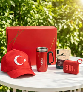 Kişiye Özel Termos Türk Bayrağı Nakışlı Şapka Filtre Kahve JBL Hoparlör Hediye Seti