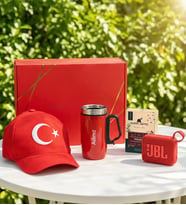 Kişiye Özel Termos Türk Bayrağı Nakışlı Şapka Filtre Kahve JBL Hoparlör Hediye Seti