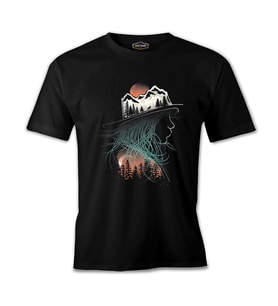 Doğa Macera Kamp Silüet Siyah Erkek Tshirt