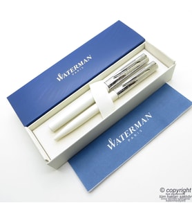 Waterman Allure Deluxe Beyaz Dolma Kalem + Tükenmez Kalem Set  İsme Özel Kalem  Hediyelik Kalem