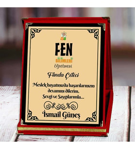 Fen Bilimleri Öğretmeni Baskılı Plaket (1. Tasarım)  Kişiye Özel (Kırmızı)