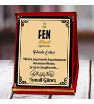 Fen Bilimleri Öğretmeni Baskılı Plaket (1. Tasarım)  Kişiye Özel (Kırmızı)