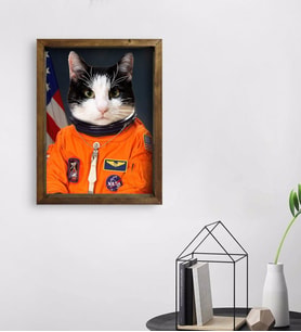 Evcil Dostlara Özel Astronot Tasarımlı Portre Doğal Masif Ahşap Çerçeveli Tablo 45x65cm-2