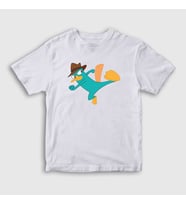 Presmono Unisex Çocuk Beyaz Tekme Ornitorenk Perry T-Shirt 440288tt (Beyaz)