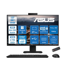 Asus V470VAK Intel Core I7-13620H 64GB Ddr5 2tb SSD 27'' Fhd 100Hz 300NITS Windows 11 Pro Siyah Allınone Bilgisayar ASI716512B0DP29+ZETTAUSBBELLEK